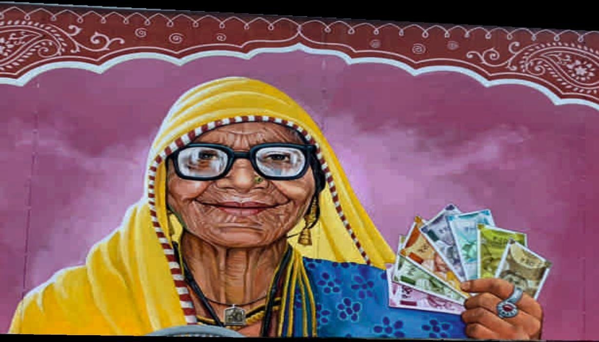 Turbaned man holding a phone, RBI Jaipur mural