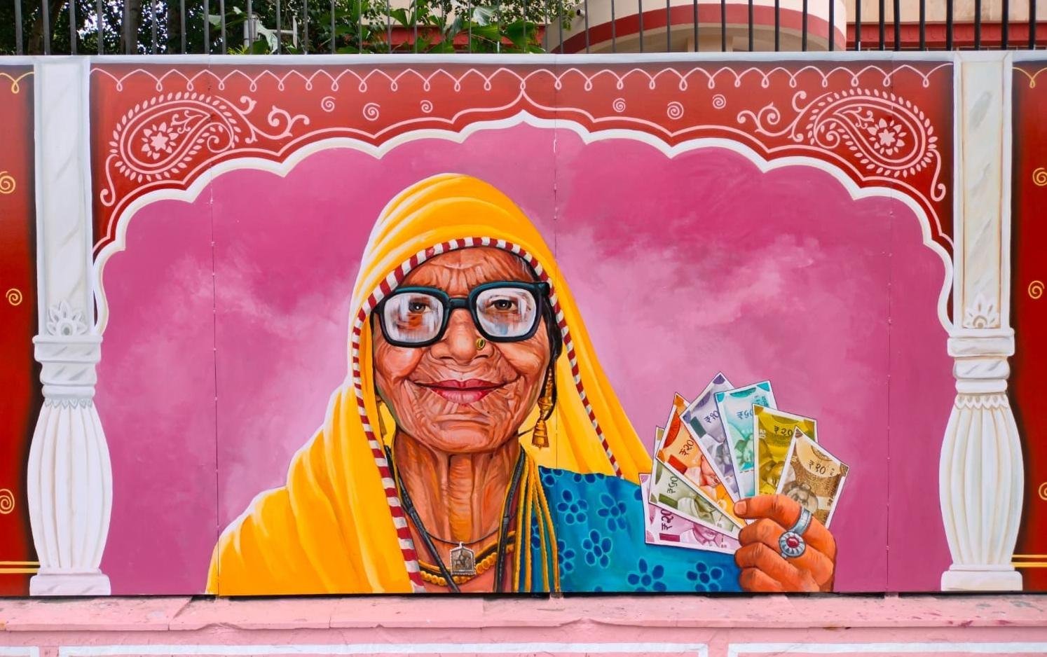 Wall painting of a Rajasthani grandmother
