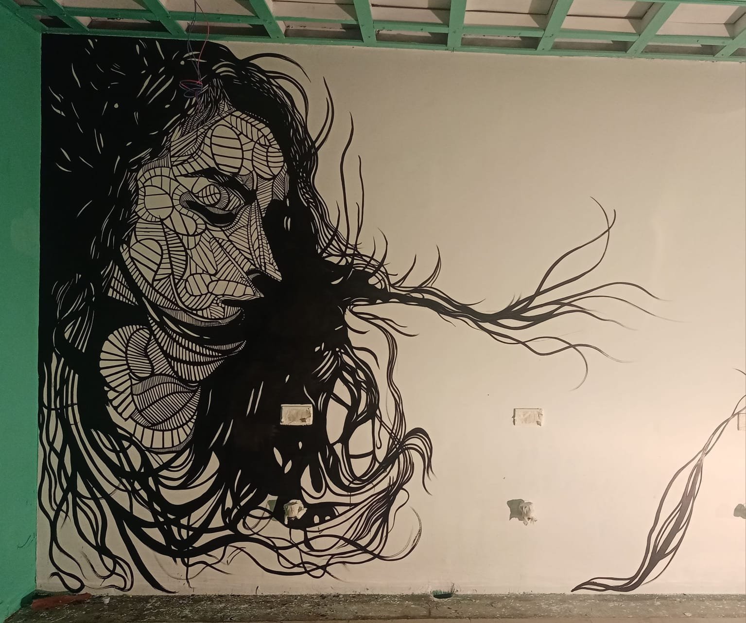 Hand-painted floral ceiling mural